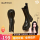 達芙妮（DAPHNE）切爾西靴女秋冬加絨保暖中筒靴煙筒靴皮靴秋季新款女靴英倫風 黑色 單層 跟高5cm 37 (235mm)