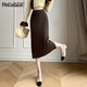 品彩（PinCai）半身裙女職場(chǎng)穿搭高腰開(kāi)叉針織修身包臀裙A字長(cháng)裙 P141B2136