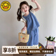 G.DUCKKIDS小黃鴨女童夏裝牛仔套裝2025新款兒童闊腿褲兩件套寶寶夏季衣服 MDY-飛袖套裝 120 (建議105-115cm 4-5.2周歲)