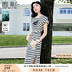 香影條紋t恤連衣裙女2025夏季新款重工亮片字母顯瘦開叉休閑裙子 米色 M