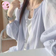 CS.LION法式超仙雪紡防曬襯衫女春夏季2025年新款寬松遮肉顯瘦圓領防曬衣 藍色 L 100-115斤
