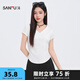 三福短T恤2025夏季褶皺設(shè)計(jì)V領(lǐng)修身短款上衣女裝495645 白色 L