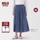 無印良品（MUJI）女式 棉紗 抽褶裙 長半身裙女款裙子25年秋季新品女裝 BE1XTA5A 藍色格紋 S (155/62A)