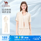 駱駝（CAMEL）休閑直筒寬松顯瘦女短袖運動服兩件套裝 Y25BY0L2016 杏仁奶 L