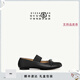 MM6 Maison Margiela徽標(biāo)綁帶芭蕾鞋低跟小皮鞋單鞋休閑通勤女鞋 T8013黑色（尺碼偏小，建議選大半碼） 35