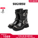 SugarSu春季章若楠白鹿同款擦色金屬扣美拉德時裝高跟短靴女 黑色 36