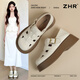ZHR則則羅馬涼鞋女夏季外穿編織包頭單鞋厚底增高復古休閑鞋子女輕量防滑 米色 37