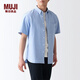 無印良品（MUJI） 男式 棉水洗牛津 紐扣領(lǐng)短袖襯衫 純棉全棉襯衣外套 ACC01C2S 薩克森藍(lán) XS  (160/80A)