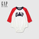 GAP嬰兒2025春季新款棉質(zhì)小熊印花logo撞色連體衣兒童裝687241