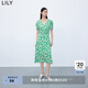 LILY【專柜甄選】秋新款女裝含真絲復(fù)古印花泡泡袖垂感連衣裙 309翠綠 M