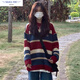 壹源港春秋新款慵懶風(fēng)復(fù)古條紋撞色刺繡毛衣女學(xué)生韓版百搭針織衫上衣潮 條紋毛衣 M