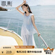 香影藍(lán)色海邊連衣裙女無(wú)袖2025夏裝新款不規(guī)則荷葉邊航海系沙灘裙 航線(xiàn)藍(lán) M 160/84A/95-110斤