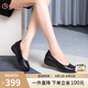 金利來（goldlion）女鞋坡跟皮鞋時尚圓頭牛皮淺口一腳蹬單鞋女 G662320016黑色40