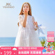 英氏（YEEHOO）女童連衣裙兒童公主裙中大童裝網(wǎng)紗裙仙女海邊裙子夏 白色 120 