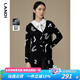 藍(lán)地（LANDI）秋季新款V領(lǐng)羊毛黑白提花針織開衫女長(zhǎng)袖毛衣外套 黑色 M