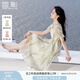 香影泡泡袖方領(lǐng)連衣裙女2025夏裝新款暈染漸變垂感海邊度假風(fēng)裙子 薄荷青檸綠 M 160/84A/95-110斤