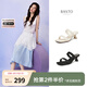 百思圖2025夏季商場新款時尚通勤一字拖細(xì)高跟外穿女拖鞋B5297BT5 黑色 37