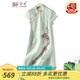 金菊春夏新款100%桑蠶絲復(fù)古真絲刺繡中國(guó)風(fēng)中長(zhǎng)款改良旗袍連衣裙女裝 綠色 XL