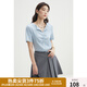 獨束大碼女裝設(shè)計感簡潔抽褶翻領(lǐng)短袖t恤女夏季新款微胖mm上衣潮 天空藍 2XL (尺碼：4)