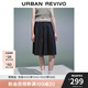 UR2025秋季新款女復(fù)古甜美蝴蝶結(jié)拼接百褶牛仔半裙UYU850120 藍(lán)色 M