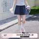 紫涵（ZIHAN）紫涵條紋拼接牛仔a字短裙女2025秋季新款系繩松緊高腰藏青半身裙 藏青 XS