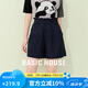 Basic House/百家好壓褶卷邊闊腿短褲子高腰顯瘦直筒褲夏季新款女 藏青色 L