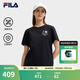 FILA 斐樂官方女子針織短袖衫2025夏季新款時尚休閑涼感舒適黑T恤 正黑色-BK M 165/84A/M