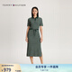 TOMMY HILFIGER【側(cè)邊開叉】夏女氣質(zhì)休閑通勤收腰顯瘦POLO長裙連衣裙42030 綠白條紋0CG M