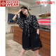 SNYDER WEAR2025夏季女套裝設(shè)計感寬松減齡時尚鏤空闊腿背帶短褲系帶碎花襯衫 黑色背帶褲+銀杏襯衫 S 推薦80-95斤
