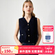 ELLE KIDS童裝 春季女童含羊毛立體學院風V領紋理感針織簡約疊穿背心馬甲 藏青色 165 （M）