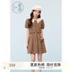 紫涵（ZIHAN）紫涵假兩件撞色翻領(lǐng)連衣裙女2025夏季新款甜美單排扣短袖a字短裙 咖格 S