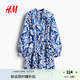 H&M女裝連衣裙2025夏季新款寬松法式圓點(diǎn)薄紗設(shè)計(jì)感碎花裙1296356 亮藍(lán)色/圖案 L 170/104