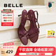 百麗（Belle）華爾茲優(yōu)雅一字帶涼鞋女25夏新商場款真皮綁帶高跟鞋3WS33BL5 酒紅色 36 (230mm)
