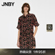 江南布衣（JNBY）夏季音符印花連體褲女寬松翻領(lǐng)連體衣收腰系帶短褲 853/雜桔 M