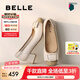 百麗（Belle）七夕禮物舒適優(yōu)雅單鞋女2025春新真皮蝴蝶結(jié)方跟鞋D3S1DAQ5 米白 36 (230mm)
