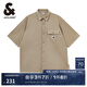 杰克·瓊斯（JACK&JONES）男裝衣服夏季新款尖領(lǐng)紐扣門襟胸口單側(cè)紐扣帶蓋貼袋短袖襯衫男裝 E11卡其色 常規(guī) L 180
