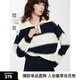 ELLE【cozy巴黎】法式大翻領綿羊毛條紋針織衫女2025春季新款毛衣 條紋 L