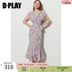 DPLAY2025年夏季新款紫色連衣裙女長款印花碎花裙海邊度假沙灘裙子夏裝 紫調(diào)郁金香 L