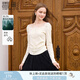 香影長袖一字肩t恤女米色2025春季新款氣質(zhì)網(wǎng)紗拼接顯瘦絕美上衣 米色 X851236 S