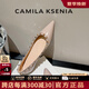 CAMILA KSENIA瓢鞋女2025新款休閑百搭夏季法式平底單鞋鉚釘漆皮晚晚風(fēng)軟底鞋子 卡其色 37