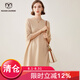 牧什 一字領(lǐng)山羊絨裙女士100%純羊絨連衣裙女七分袖針織開衩裙QP2212R 淺駝色 均碼