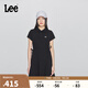 Lee25春夏新品修身版翻領(lǐng)黑色女短袖polo連衣裙休閑 黑色  M 
