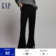 Gap女裝LOGO碳素軟磨抓絨喇叭褲567732運(yùn)動(dòng)拖地長褲 黑色 160/68A(XS)