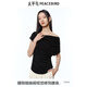 太平鳥女裝T恤蕩領(lǐng)短袖夏季腰間抽褶顯瘦通勤質(zhì)感上衣女 黑色 M