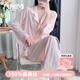 艾詩(shī)迷（AISHIMI）【100%桑蠶絲】輕奢品牌真絲睡衣女蝴蝶結印花甜美長(cháng)袖家居服套裝 粉色-長(cháng)袖長(cháng)褲套裝 L