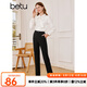 百圖betu女裝秋季新款休閑褲高腰煙管顯瘦卷邊小腳口西褲2309T67 黑色 L