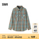 森馬（Semir）森柔牛仔|牛仔襯衫女中長(zhǎng)款純棉復(fù)古秋oversize長(zhǎng)袖襯衣街頭 藍(lán)黃色調(diào)00383 M