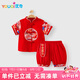 優(yōu)奇周歲禮服男寶寶薄款套裝夏季男童抓周宴生日嬰兒紅色中式國風衣服