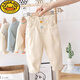 G.duck女童褲子2024新款春秋季兒童中小童長(cháng)褲女寶寶5休閑工裝褲6闊腿褲 米白色花腰褲 100 cm