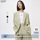 LILY春新款女裝時尚純色通勤款復(fù)古雙排扣干練洋氣西裝外套女 322灰綠 L